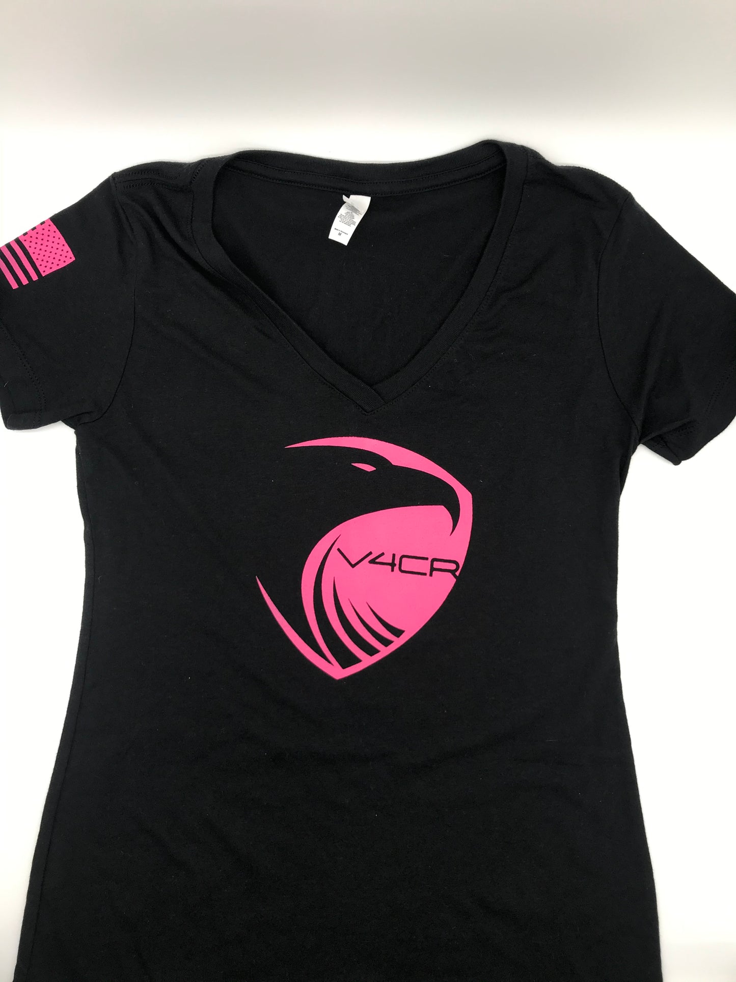 Women's Black w/Hot Pink V-Neck Fitted T-shirt